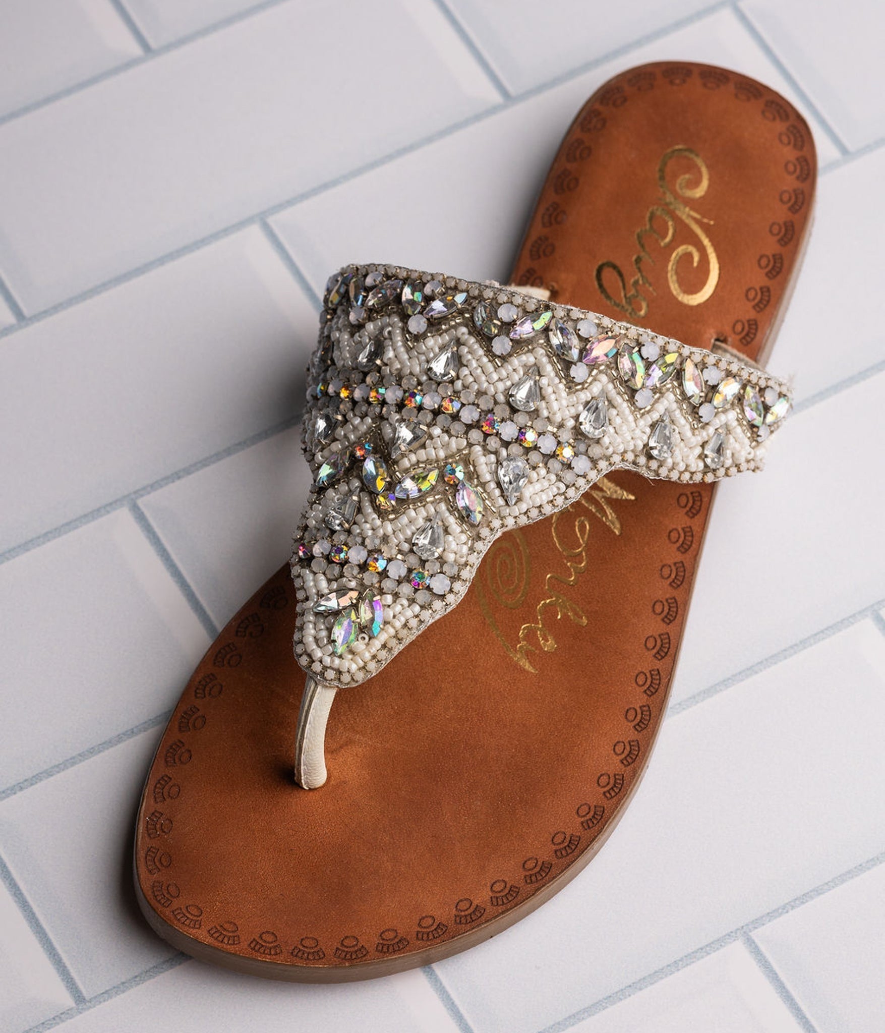 Loving U White Jeweled Bridal Sandals Premium Leather Upper Naughty Monkey